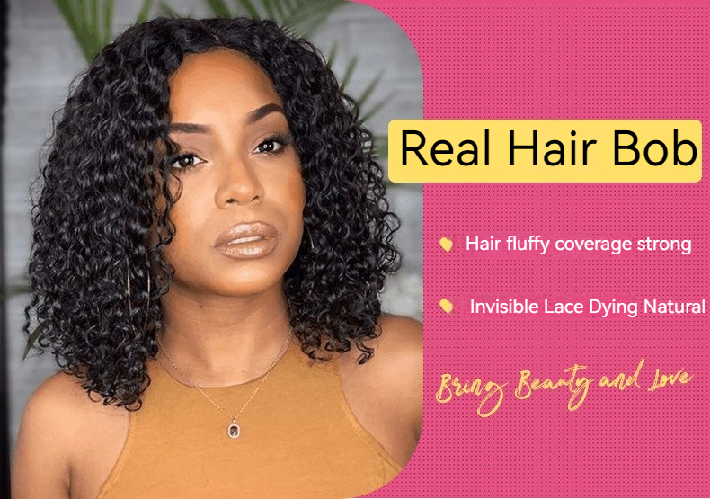 Effortlessly exude glamour with our glueless deep wave AF full frontal Bob wig crafted from high-quality human hair, ensuring a natural and stunning appearance.